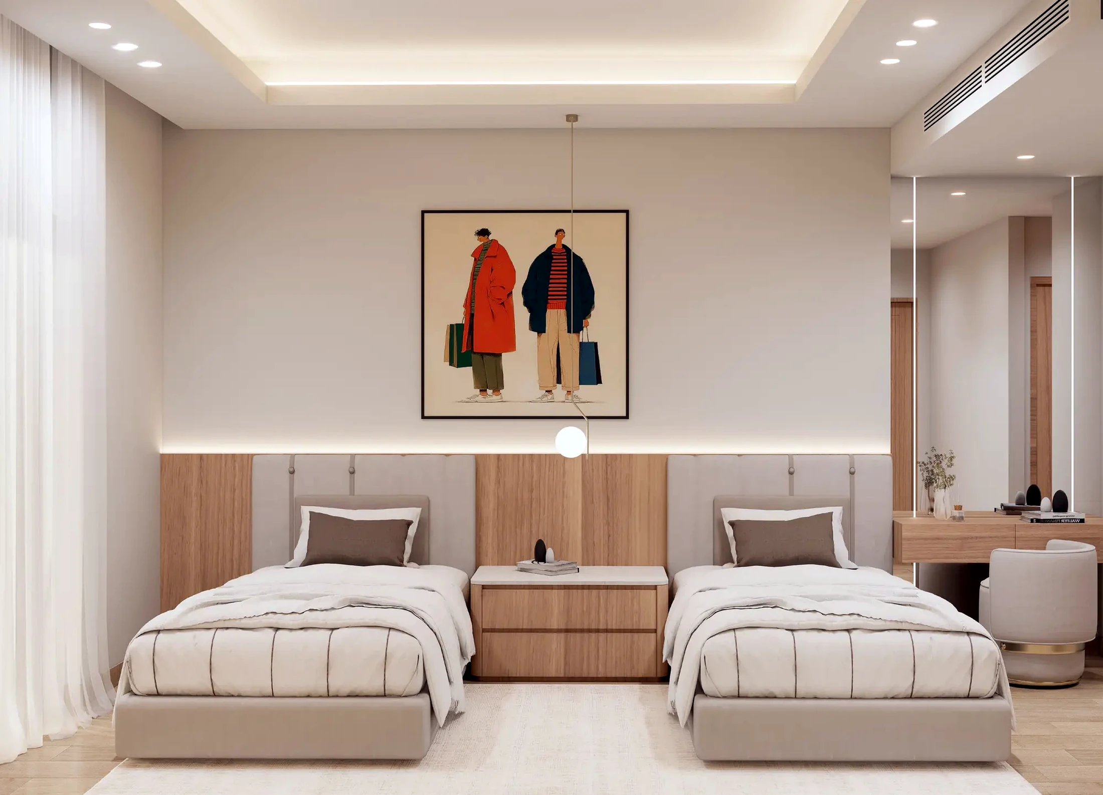 Twin children's bedroom with custom storage