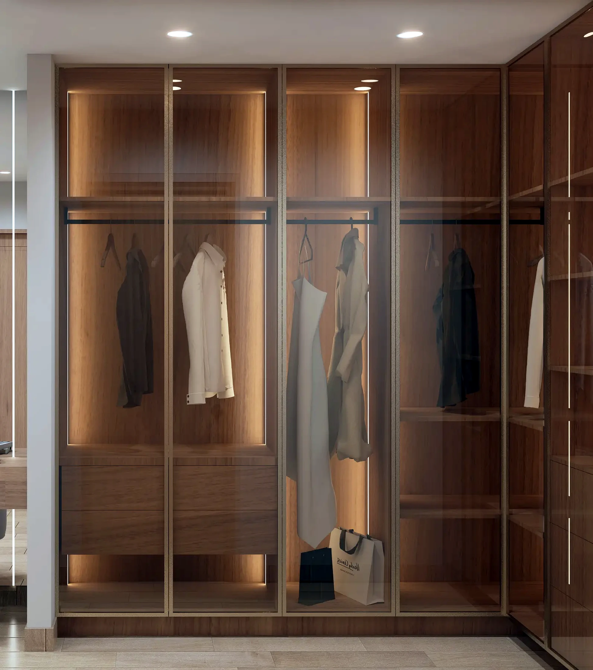 Premium illuminated walk-in wardrobe joinery